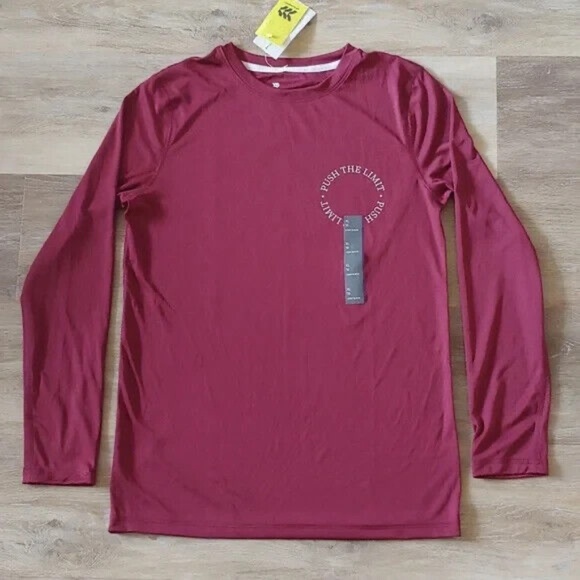 NEW All in Motion UPF 50+Maroon Red Long Sleeve <Push The Limit> Graphic T-Shirt - Picture 1 of 8